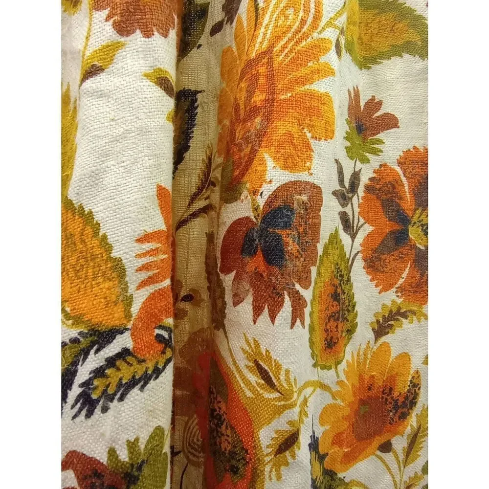 Vintage Dupont 100% linen, groovy pinch pleat curtain panel, please read